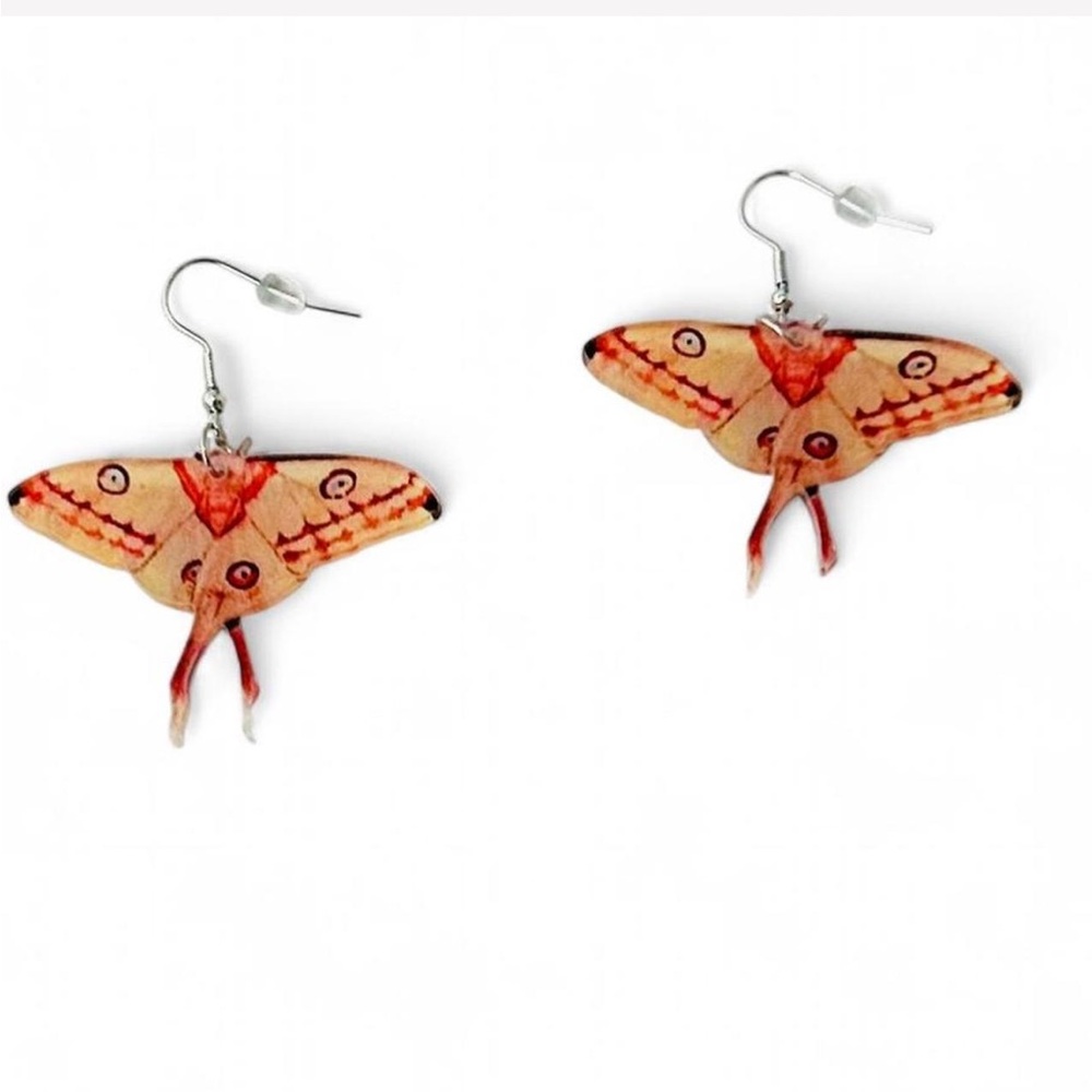 Fairycore Acrylic Madagascan Moon Moth Boho Dangle Drop Earrings